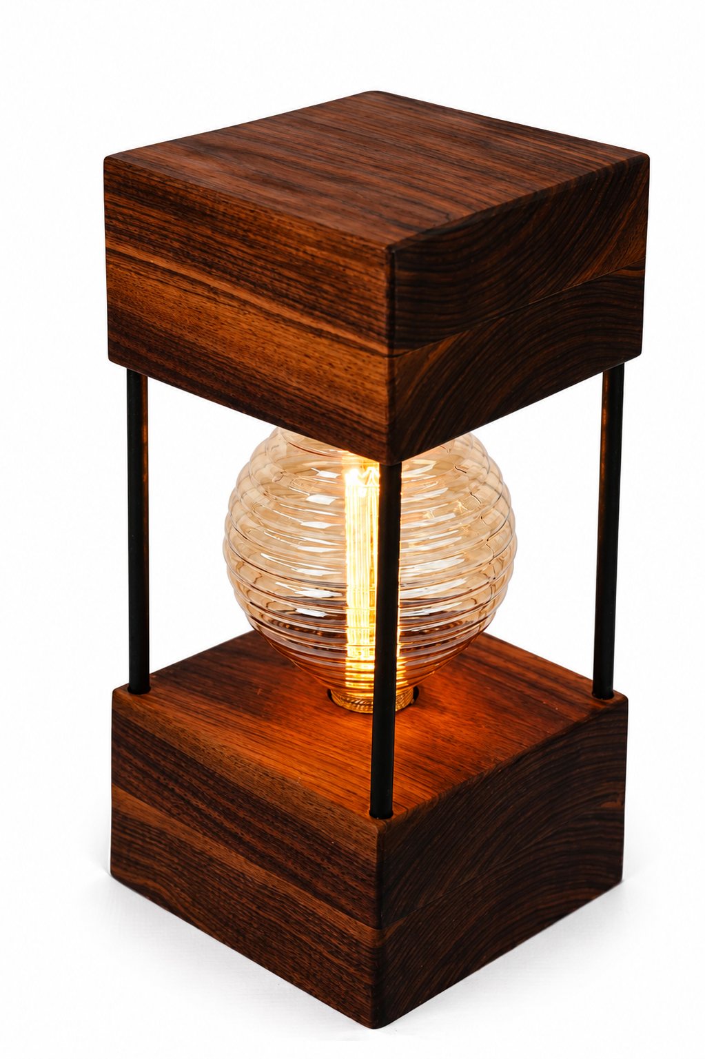 American Walnut Double Square Lamp