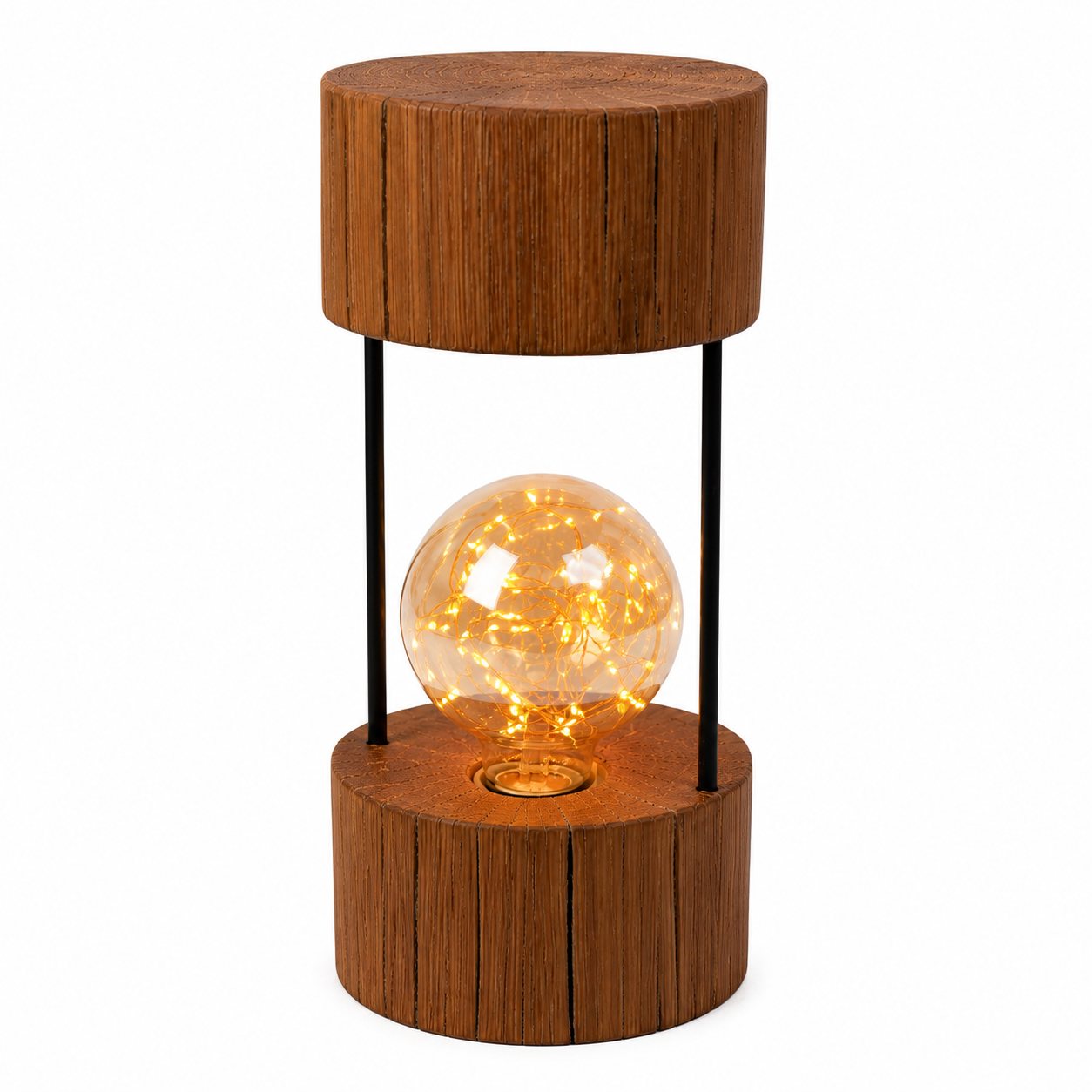 Rustic Oak Double Medium Round Lamp