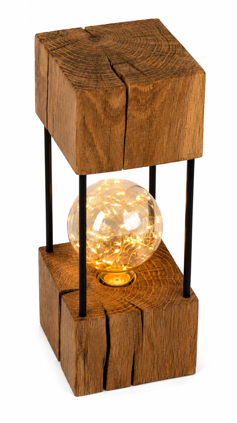 Rustic Oak Double Square Medium Lamp