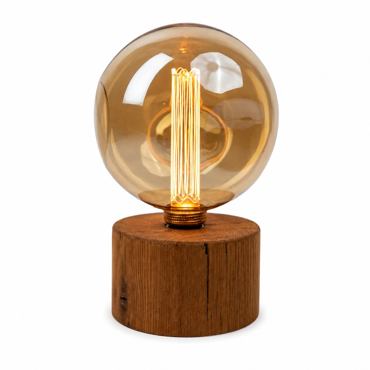 Rustic Oak Pygmy Style Round Small Lamp