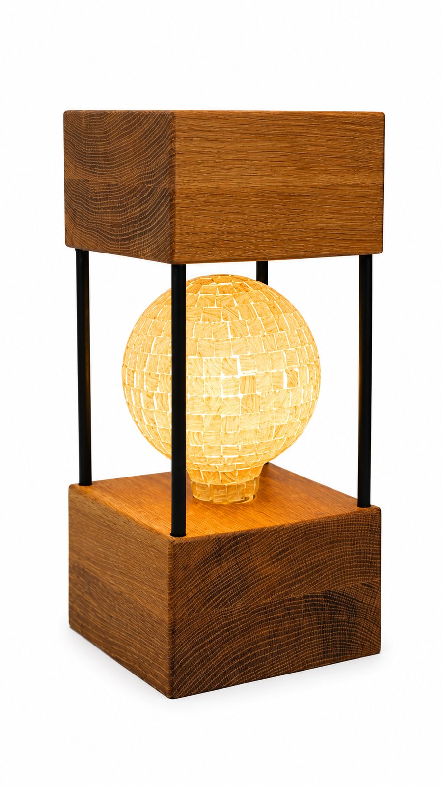 White Oak Double Square Lamp